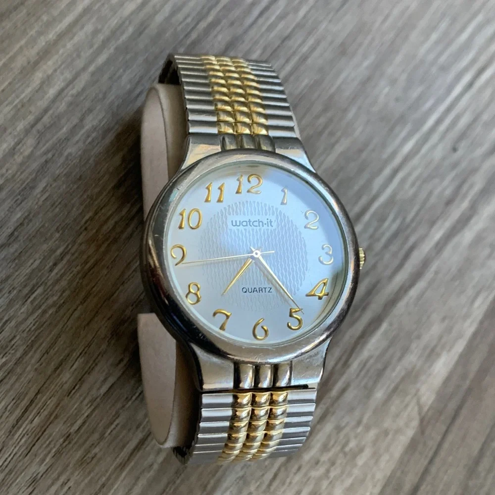 Watch It Wrist Watch Gold Silver Tone Stretch Band Vintage wristwatch Quartz